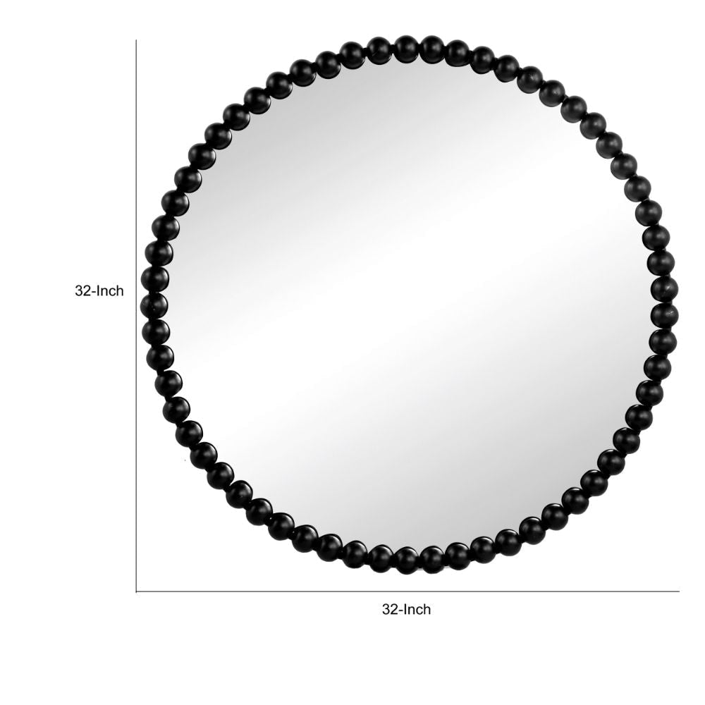 Emu 32 Inch Modern Round Wall Mirror Beaded Black Metal Accent Frame By Casagear Home BM285938