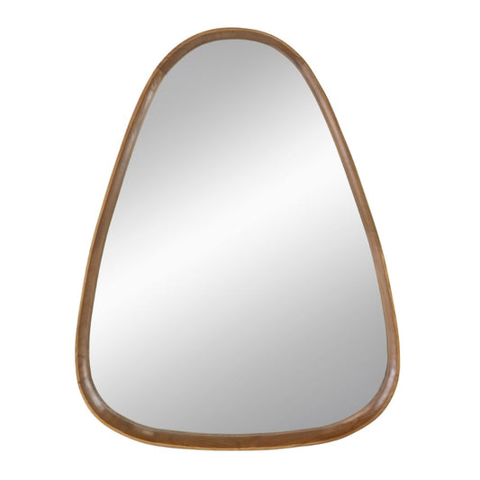 Roe 37 Inch Accent Wall Mirror, Brown Curved Pine Wood Frame, Minimalistic By Casagear Home