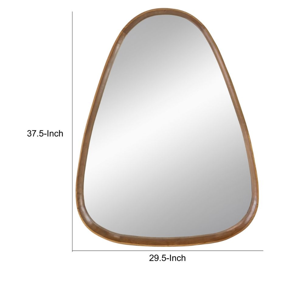 Roe 37 Inch Accent Wall Mirror Brown Curved Pine Wood Frame Minimalistic By Casagear Home BM285940