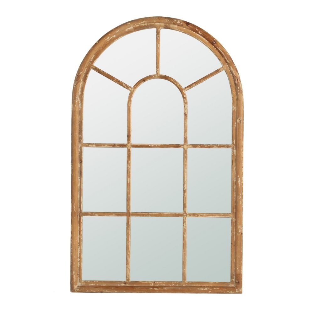 54 Inch Wall Mirror with Window Pane Design, Fir Wood, Distressed Brown By Casagear Home