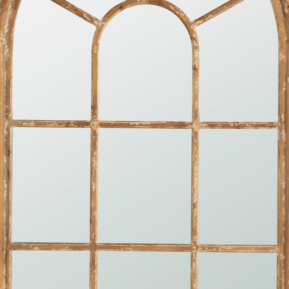 54 Inch Wall Mirror with Window Pane Design Fir Wood Distressed Brown By Casagear Home BM285948