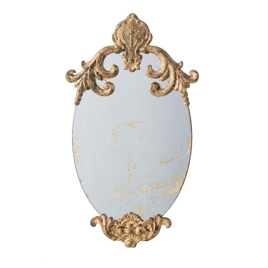 Vic 21 Inch Oval Wall Mirror, Ornate Scrolled Wood Frame, Antique Gold Finish By Casagear Home