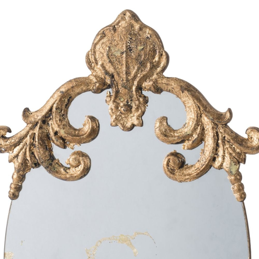 Vic 21 Inch Oval Wall Mirror Ornate Scrolled Wood Frame Antique Gold Finish By Casagear Home BM285953