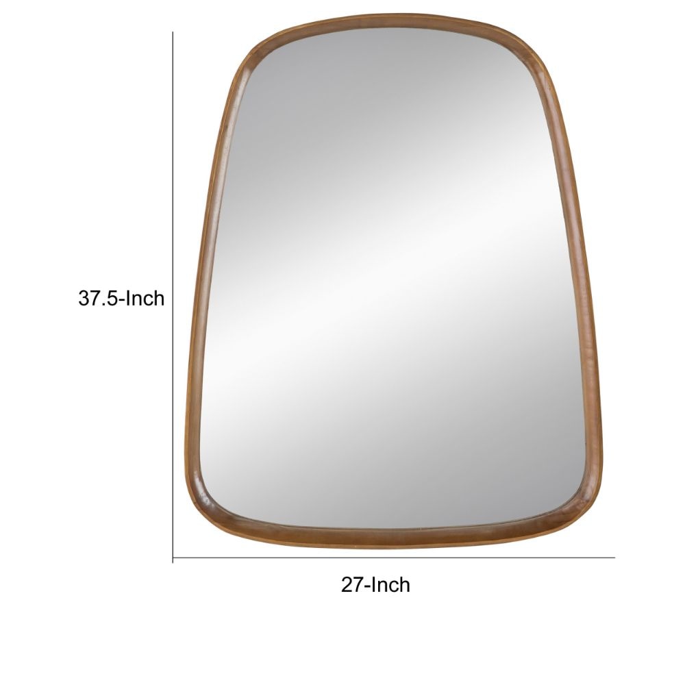 Roe 27 Inch Wall Mirror Brown Curved Pine Wood Frame Minimalistic By Casagear Home BM285960