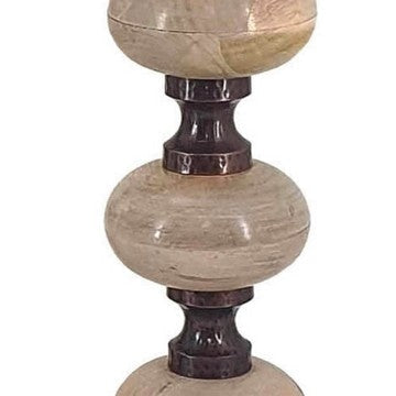 23 18 14 Inch Set of 3 Candleholders in Pillar Accent Wood Orbs Brown By Casagear Home BM286098