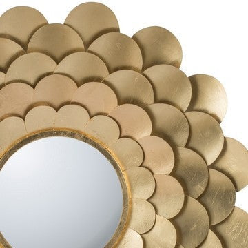 32 Inch Round Wall Mount Mirror Blooming Flower Decor Gold Finished Iron By Casagear Home BM286104