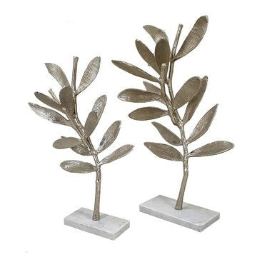 28, 23 Inch Set of 2 Metal Statuettess, Decorative Accent Olive Tree, White By Casagear Home