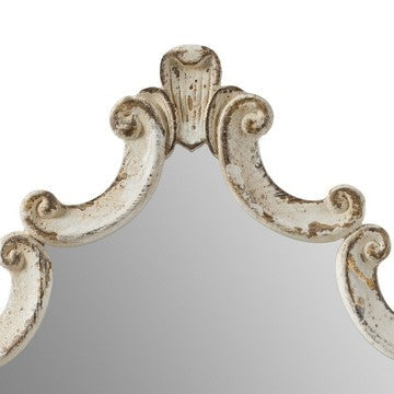 30 Inch Accent Wall Mirror Carved Ornate Scrollwork Antique White Fir Wood By Casagear Home BM286109