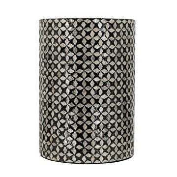 20 Inch Capiz Accent Stool Table Cylindrical Geometric Silver Black By Casagear Home BM286115