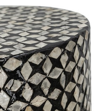 20 Inch Capiz Accent Stool Table Cylindrical Geometric Silver Black By Casagear Home BM286115