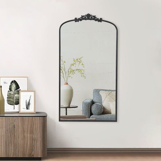 Kea 66 Inch Wall Mirror, Black Curved Metal Frame, Ornate Baroque Design By Casagear Home