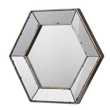 Filo 21 Inch Wall Accent Mirror Raised Tray Edges Hexagonal Mirror Frame By Casagear Home BM286130