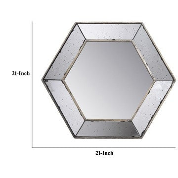 Filo 21 Inch Wall Accent Mirror Raised Tray Edges Hexagonal Mirror Frame By Casagear Home BM286130