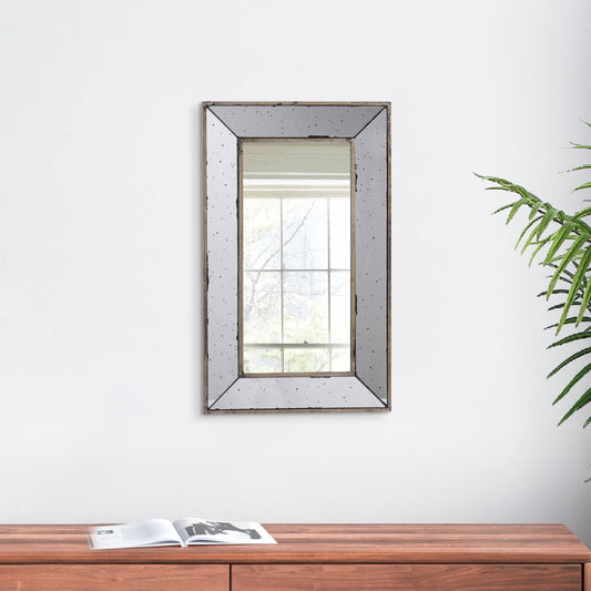 Filo 24 Inch Wall Mirror, Raised Tray Edges, Mirrored Rectangular Frame By Casagear Home