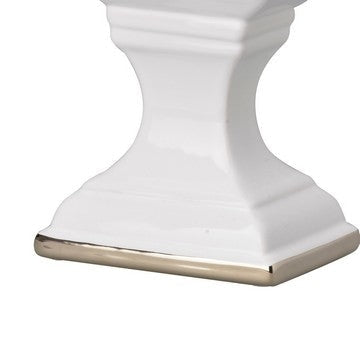 14 Inch Decorative Ceramic Vase Artistic Turned Urn White and Gold Rim By Casagear Home BM286151