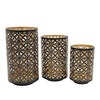 Set of 3 Lantern Candle Holders Moroccan Lattice Gold Black Metal Frames By Casagear Home BM286153