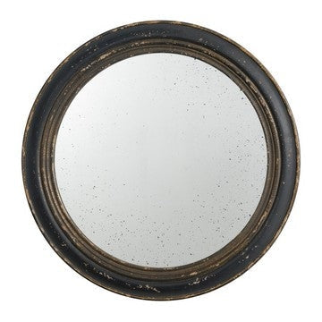 24 Inch Round Wall Mount Mirror, Molded Trim Wood Frame, Distressed Brown By Casagear Home