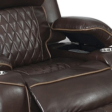 Xiu 38 Inch Power Recliner Chair USB Port Storage Faux Leather Brown By Casagear Home BM286284