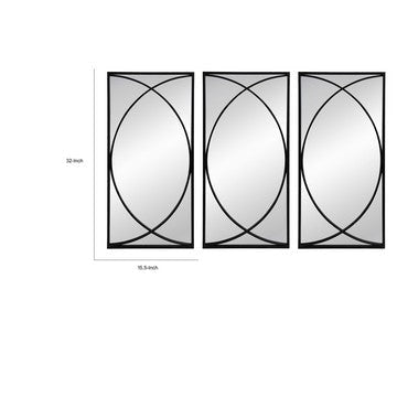 32 Inch 3 Piece Wall Mirror Concentric Circles Stylish Black Metal Frame By Casagear Home BM286307