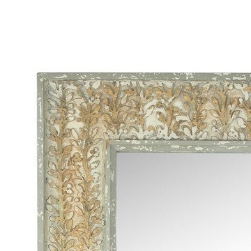 57 Inch Accent Wall Mirror Thick Fir Wood Frame Gold Leaves and Flowers By Casagear Home BM286309