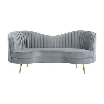 Enzo 74 Inch Modern Loveseat Channel Tufted Kidney Shape Gray and Gold By Casagear Home BM286331