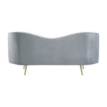 Enzo 74 Inch Modern Loveseat Channel Tufted Kidney Shape Gray and Gold By Casagear Home BM286331