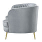 Enzo 74 Inch Modern Loveseat Channel Tufted Kidney Shape Gray and Gold By Casagear Home BM286331