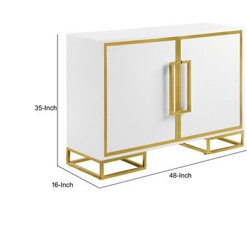 48 Inch Wood Accent Cabinet with 2 Doors and Square Open Base White Gold By Casagear Home BM286339