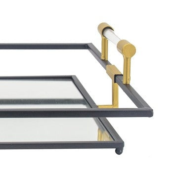 21 27 Inch Set of 2 Decorative Trays with Mirror Modern Frame Gold Black By Casagear Home BM286365