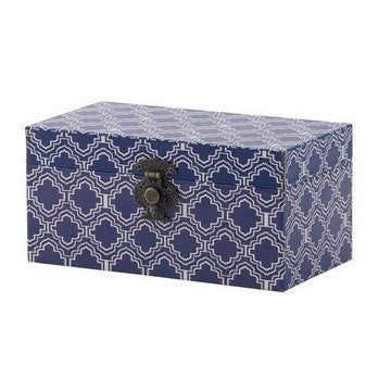 12 10 Inch Wood Boxes Classic Blue and White Quatrefoil Design Set of 2 By Casagear Home BM286368