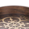 18 Inch Round Decorative Tray Brass Inlaid Design and Brown Wood Frame By Casagear Home BM286369