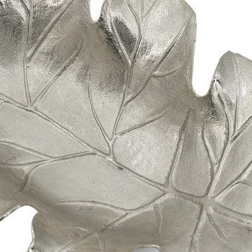 22 Inch Modern Decorative Tray Oak Leaf Design Striking Silver Metal Frame By Casagear Home BM286372