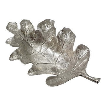 22 Inch Modern Decorative Tray, Oak Leaf Design Striking Silver Metal Frame By Casagear Home