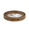 18 15 Inch Round Decorative Tray Marble Effect Brown Fir Wood Frame By Casagear Home BM286373