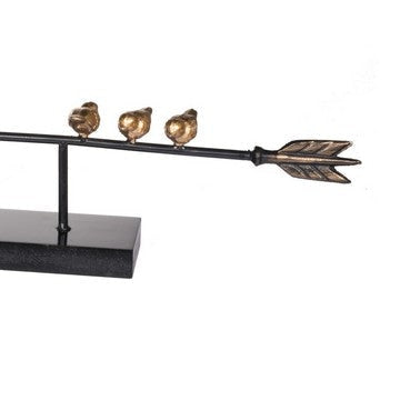 33 Inch Modern Accent Decor Golden Metal Perched Birds on a Black Arrow By Casagear Home BM286381