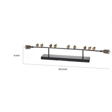 33 Inch Modern Accent Decor Golden Metal Perched Birds on a Black Arrow By Casagear Home BM286381