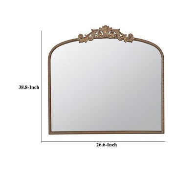 Kea 41 Inch Wall Mirror Gold Curved Arched Metal Frame Baroque Design By Casagear Home BM286408