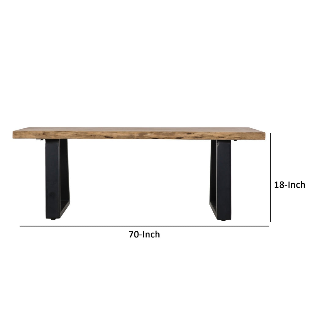 70 Inch Modern Dining Bench Wood Seat Top and Trapezoidal Iron Legs Black By Casagear Home BM286411