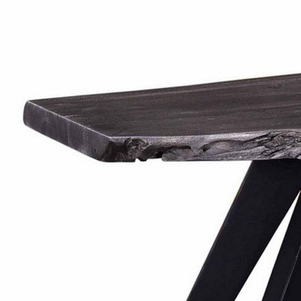 Salz 60 Inch Modern Dining Bench Acacia Wood Live Edge Gray Black By Casagear Home BM286418