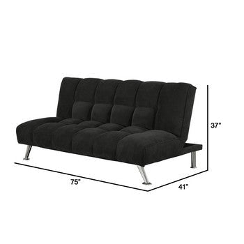 75 Inch Sofa Bed Pocket Coils and Spring Stylish Tufted Black Fabric By Casagear Home BM286431