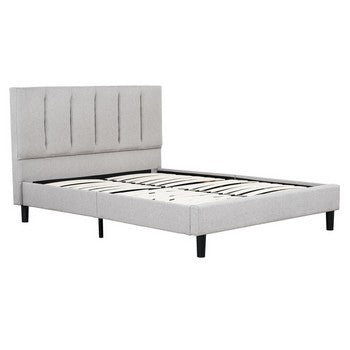 Heli Queen Bed Gray Linen Upholstered Frame Vertical Tufted Headboard By Casagear Home BM286435