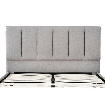 Heli Queen Bed Gray Linen Upholstered Frame Vertical Tufted Headboard By Casagear Home BM286435