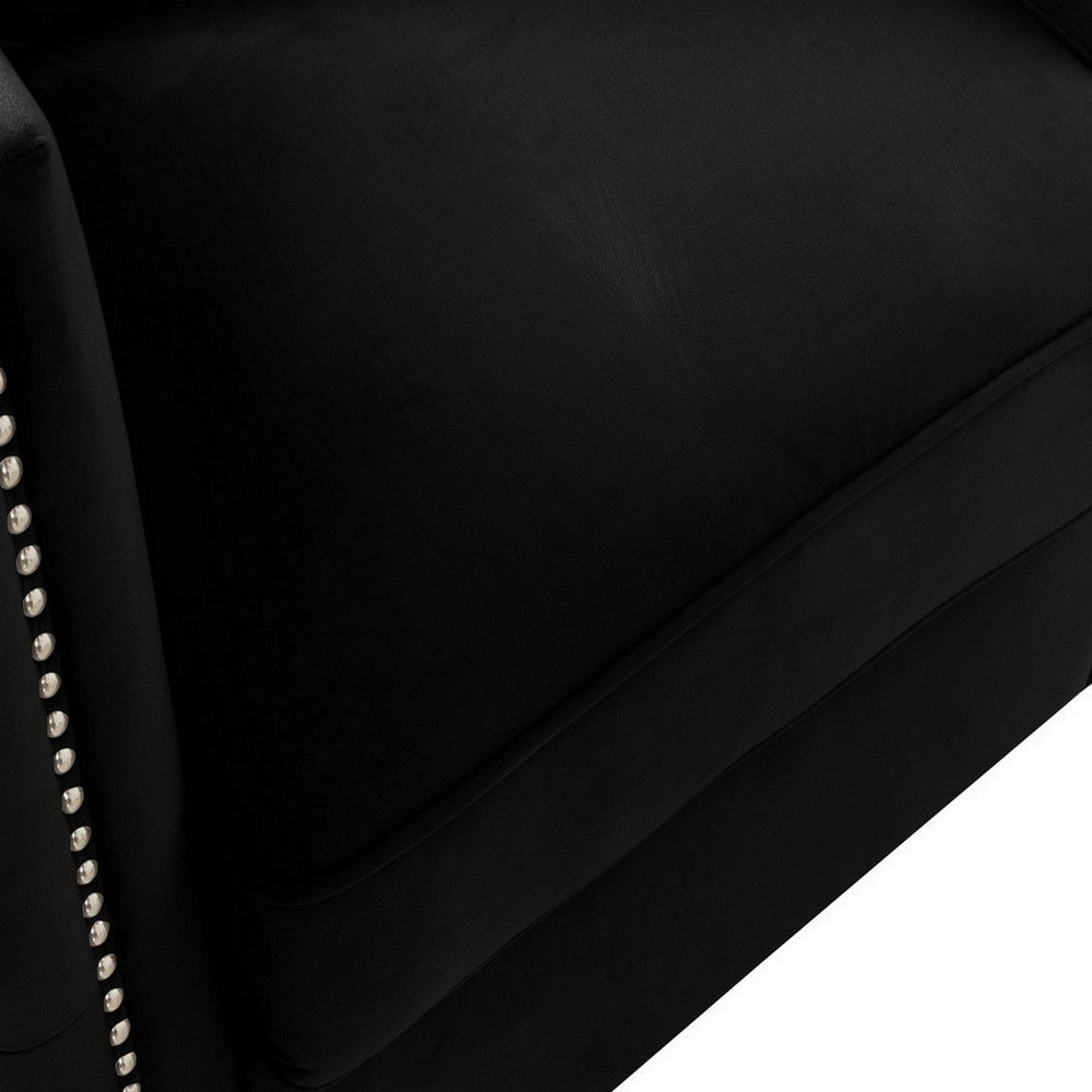 Zion 34 Inch Accent Chair with Throw Pillow Handmade Tufted Black Velvet By Casagear Home BM286569