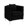 Zion 34 Inch Accent Chair with Throw Pillow, Handmade Tufted, Black Velvet By Casagear Home