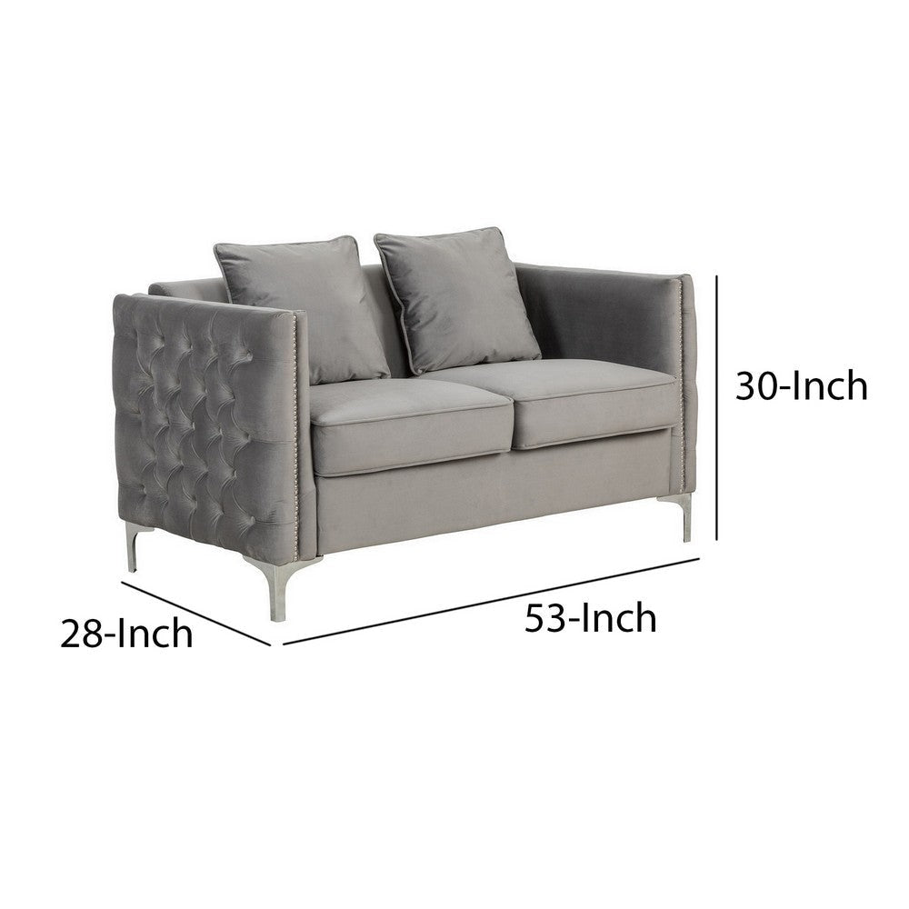 Zion 53 Inch Accent Loveseat Handmade Nailhead Trim Tufted Gray Velvet By Casagear Home BM286570