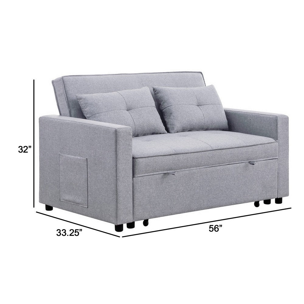 Jayce 56 Inch Convertible Sleeper Loveseat with Side Pocket Light Gray By Casagear Home BM286634