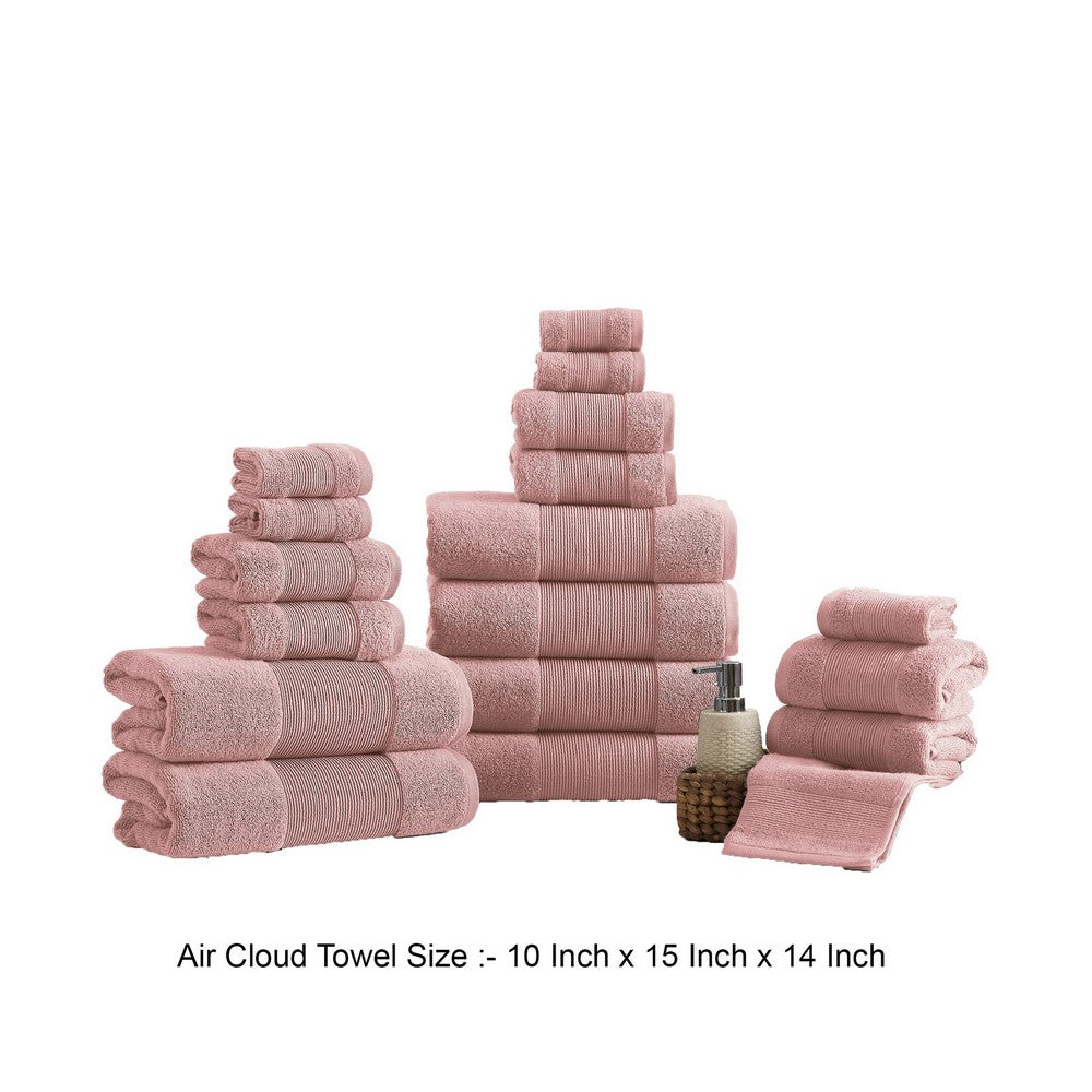 Lyra 18 Piece Ultra Soft Towel Set Absorbent Textured Cotton Yarn Pink By Casagear Home BM287499