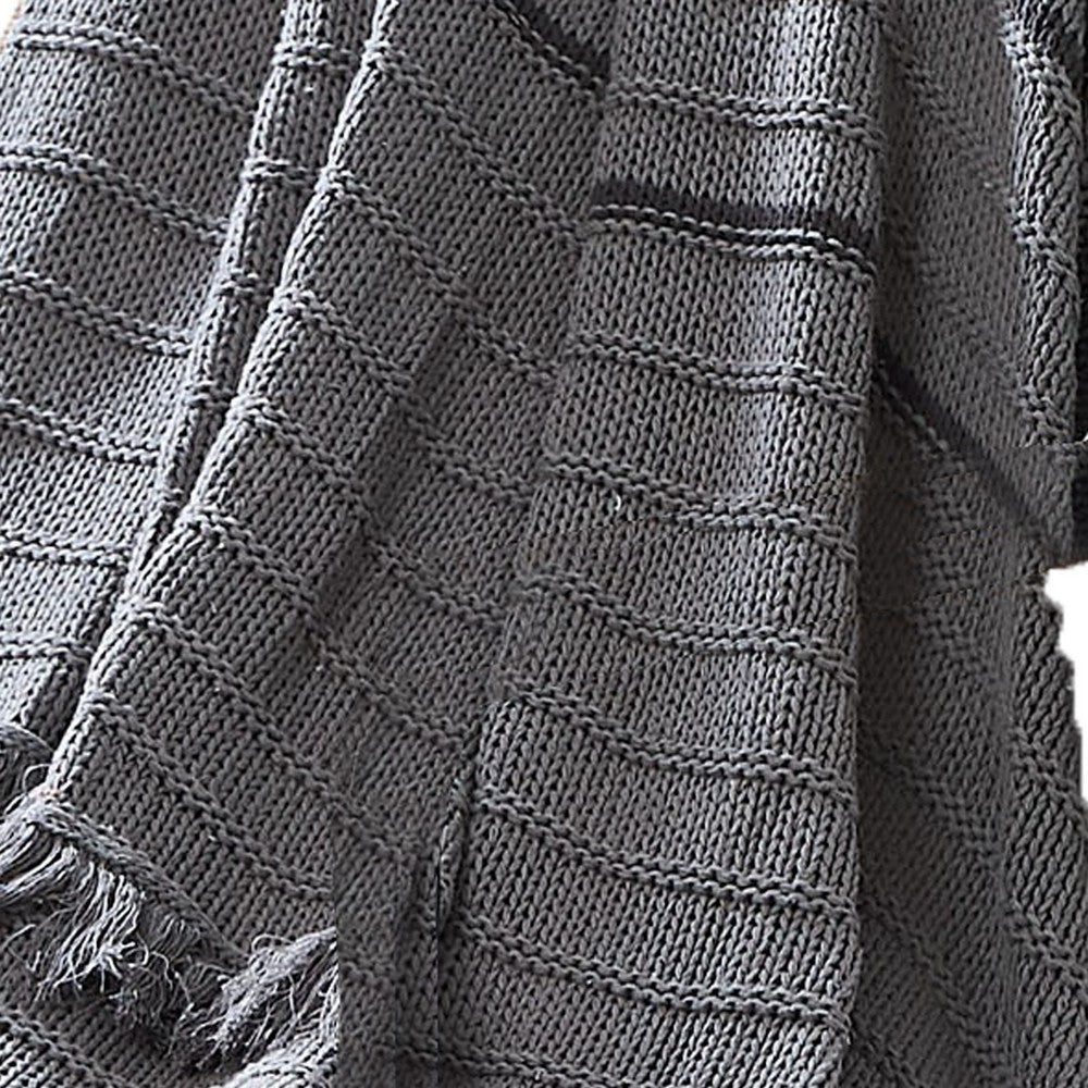 Kai 50 x 70 Throw Blanket with Fringes Soft Knitted Cotton Gray By Casagear Home BM287504