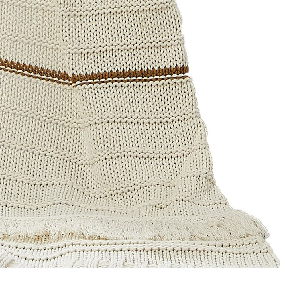 Kai 50 x 70 Throw Blanket with Fringes Soft Knitted Cotton Ivory Gold By Casagear Home BM287506