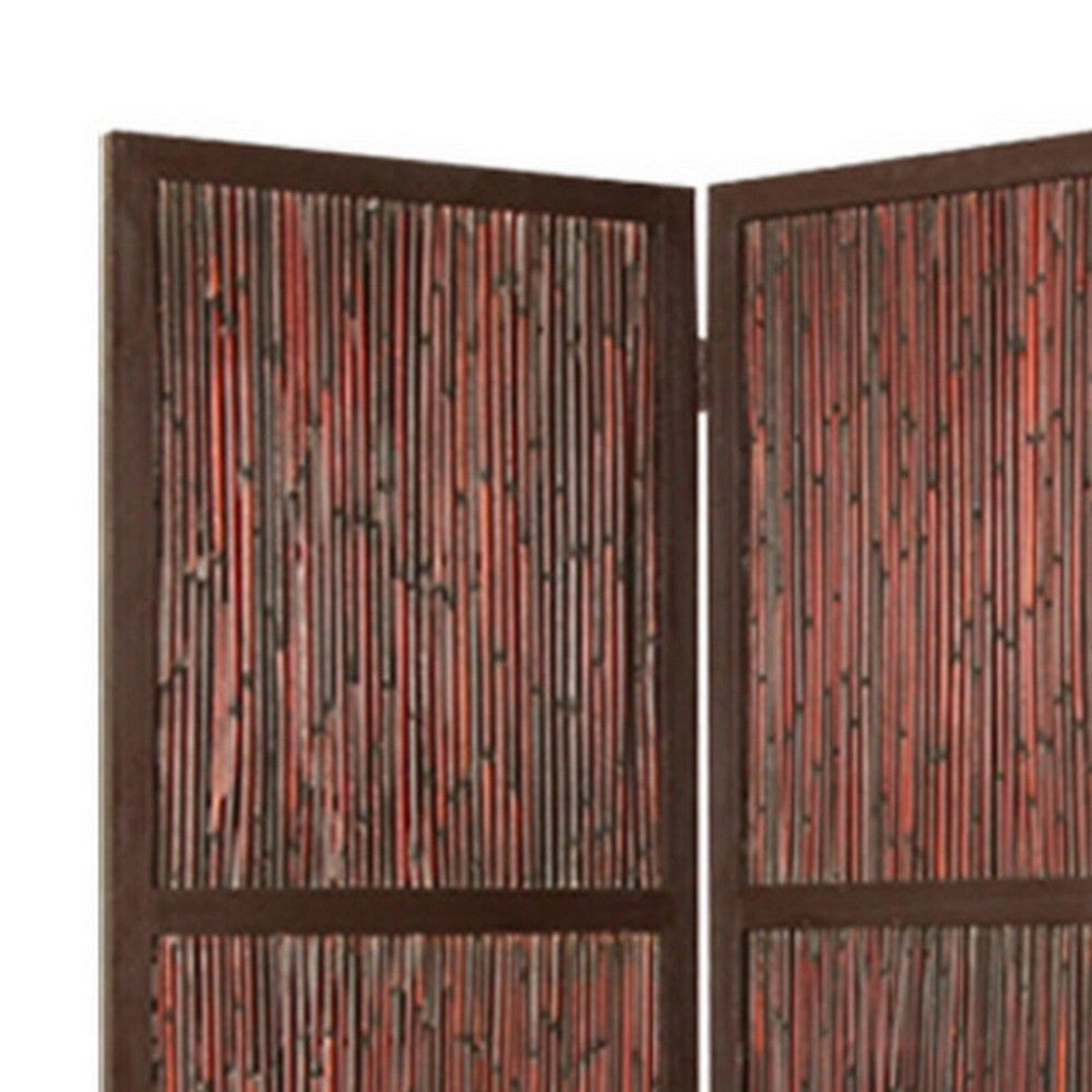 72 Inch 3 Panel Privacy Screen Hardwood Frame Bamboo Strips Brown Red By Casagear Home BM287515